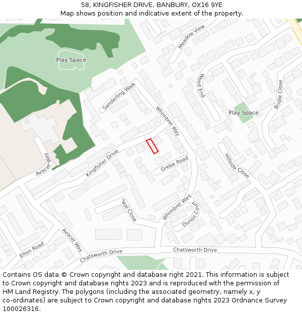 58, KINGFISHER DRIVE, BANBURY, OX16 9YE: Location map and indicative extent of plot