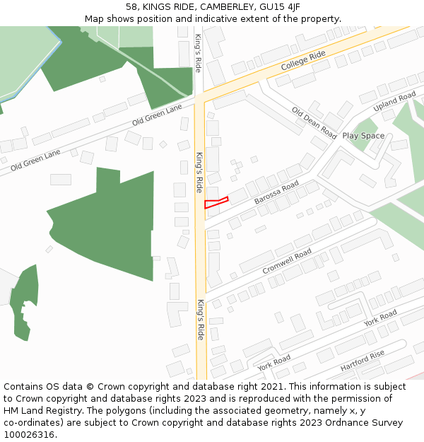 58, KINGS RIDE, CAMBERLEY, GU15 4JF: Location map and indicative extent of plot