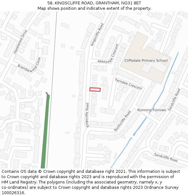 58, KINGSCLIFFE ROAD, GRANTHAM, NG31 8ET: Location map and indicative extent of plot