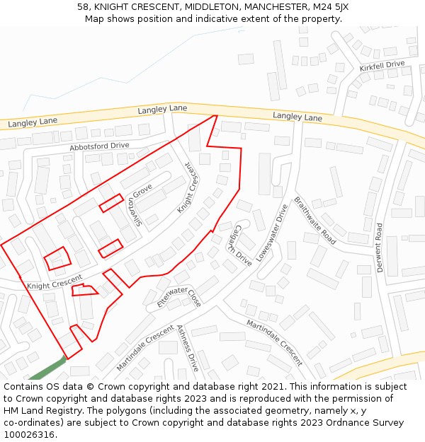 58, KNIGHT CRESCENT, MIDDLETON, MANCHESTER, M24 5JX: Location map and indicative extent of plot