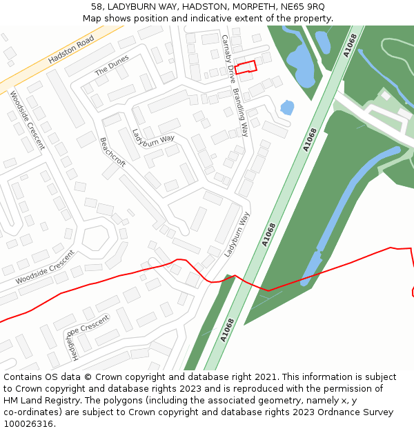 58, LADYBURN WAY, HADSTON, MORPETH, NE65 9RQ: Location map and indicative extent of plot