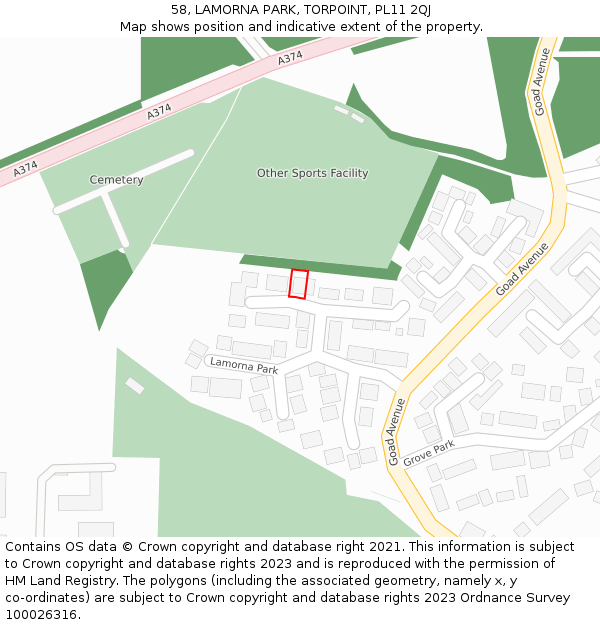 58, LAMORNA PARK, TORPOINT, PL11 2QJ: Location map and indicative extent of plot