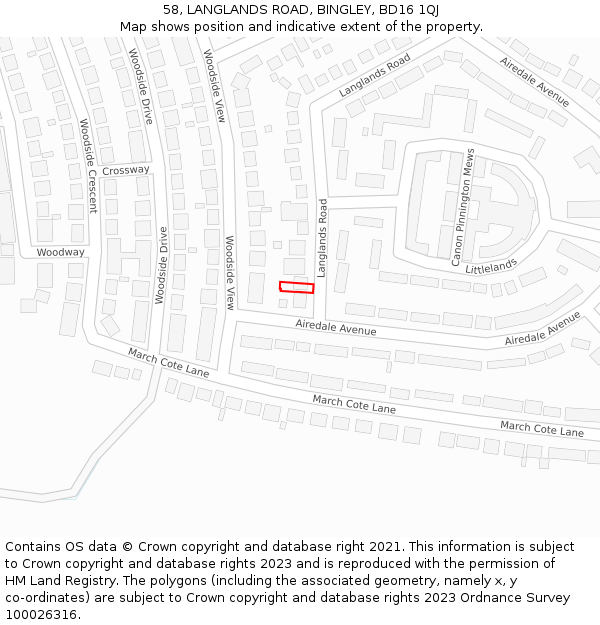 58, LANGLANDS ROAD, BINGLEY, BD16 1QJ: Location map and indicative extent of plot