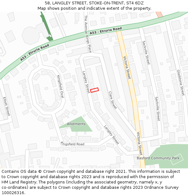 58, LANGLEY STREET, STOKE-ON-TRENT, ST4 6DZ: Location map and indicative extent of plot