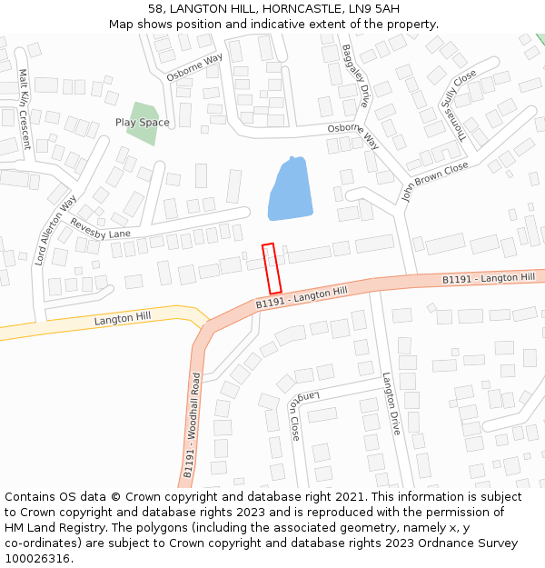 58, LANGTON HILL, HORNCASTLE, LN9 5AH: Location map and indicative extent of plot