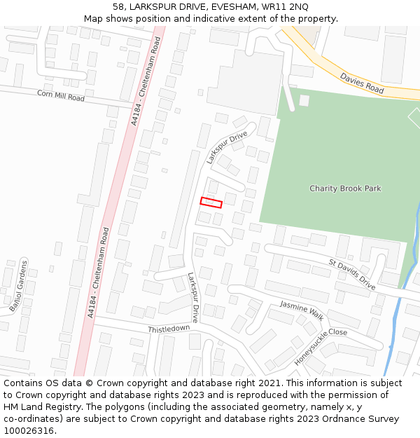 58, LARKSPUR DRIVE, EVESHAM, WR11 2NQ: Location map and indicative extent of plot