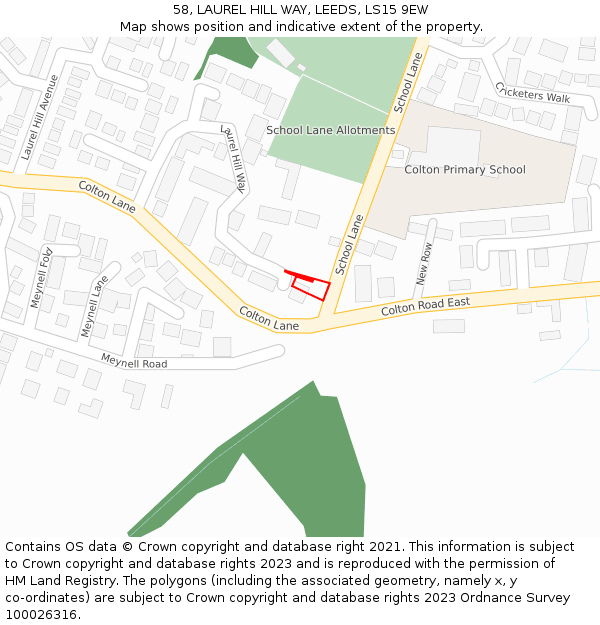 58, LAUREL HILL WAY, LEEDS, LS15 9EW: Location map and indicative extent of plot