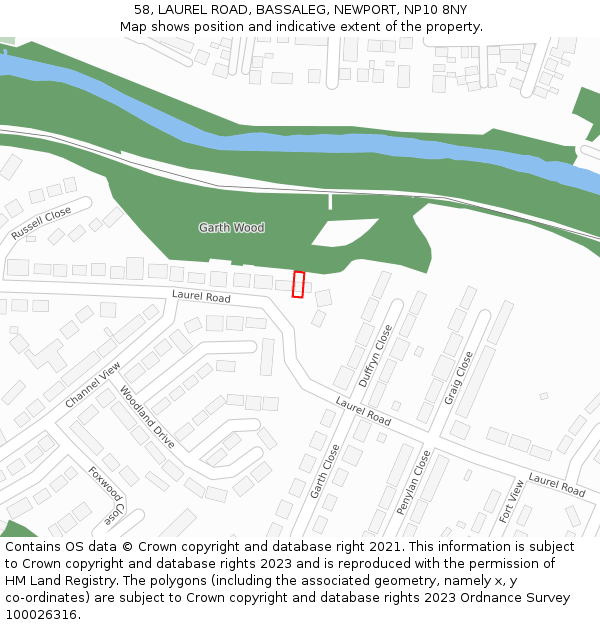58, LAUREL ROAD, BASSALEG, NEWPORT, NP10 8NY: Location map and indicative extent of plot