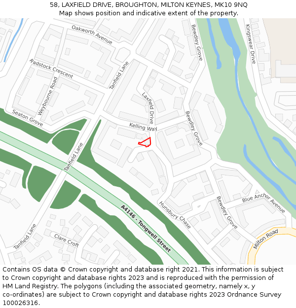 58, LAXFIELD DRIVE, BROUGHTON, MILTON KEYNES, MK10 9NQ: Location map and indicative extent of plot