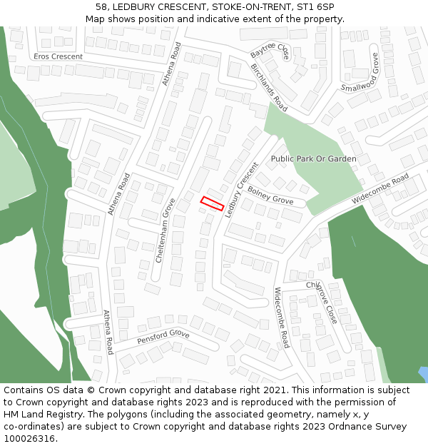 58, LEDBURY CRESCENT, STOKE-ON-TRENT, ST1 6SP: Location map and indicative extent of plot
