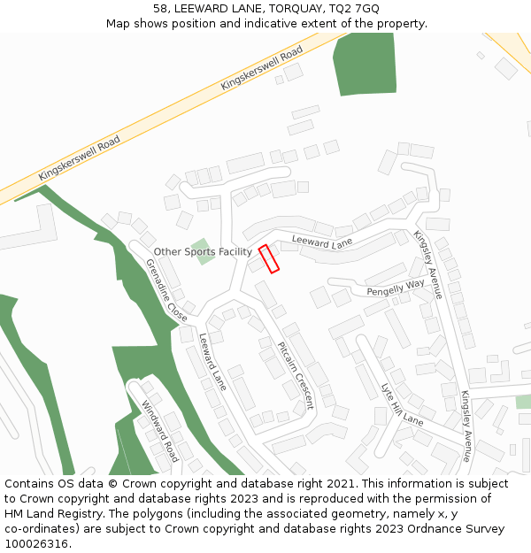 58, LEEWARD LANE, TORQUAY, TQ2 7GQ: Location map and indicative extent of plot