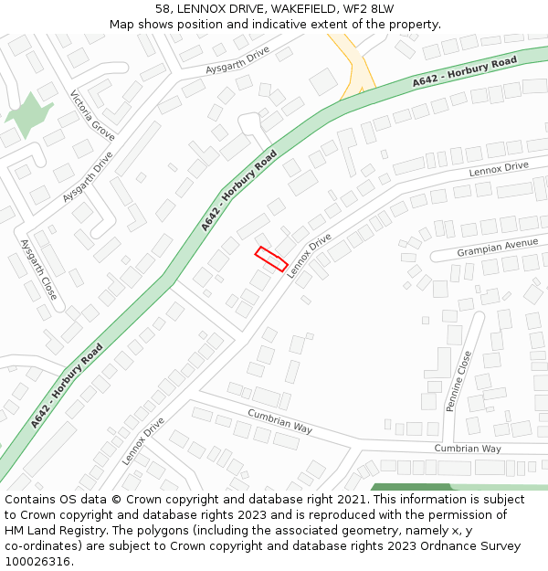 58, LENNOX DRIVE, WAKEFIELD, WF2 8LW: Location map and indicative extent of plot