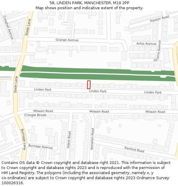 58, LINDEN PARK, MANCHESTER, M19 2PP: Location map and indicative extent of plot