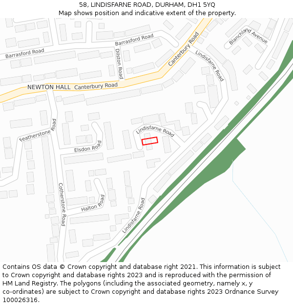 58, LINDISFARNE ROAD, DURHAM, DH1 5YQ: Location map and indicative extent of plot