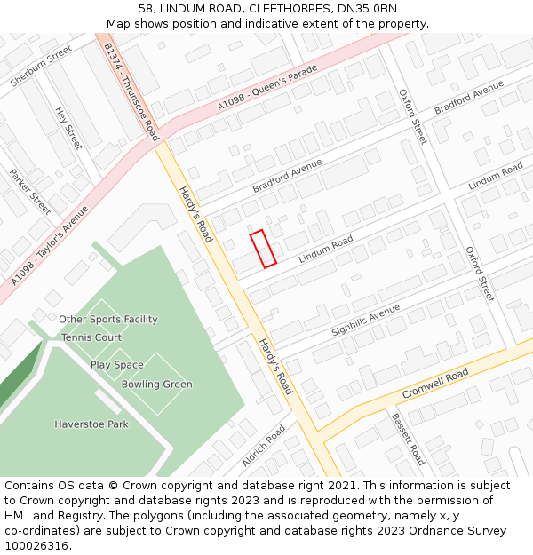 58, LINDUM ROAD, CLEETHORPES, DN35 0BN: Location map and indicative extent of plot