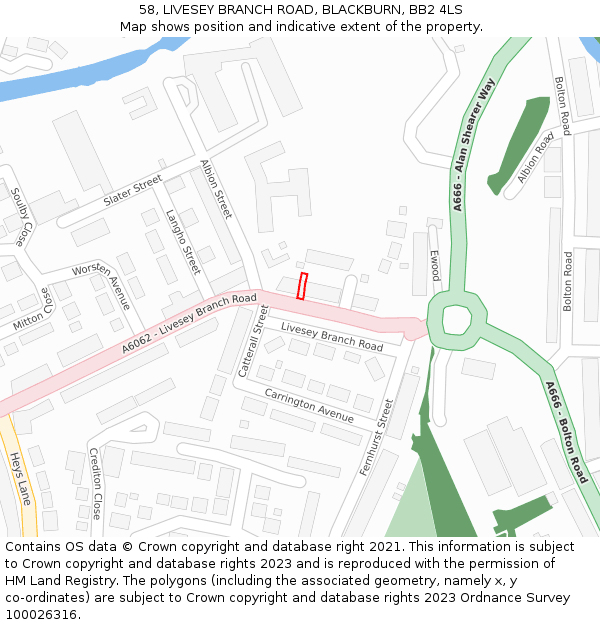 58, LIVESEY BRANCH ROAD, BLACKBURN, BB2 4LS: Location map and indicative extent of plot