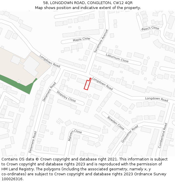 58, LONGDOWN ROAD, CONGLETON, CW12 4QR: Location map and indicative extent of plot