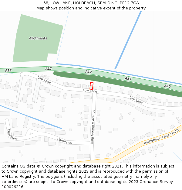 58, LOW LANE, HOLBEACH, SPALDING, PE12 7GA: Location map and indicative extent of plot