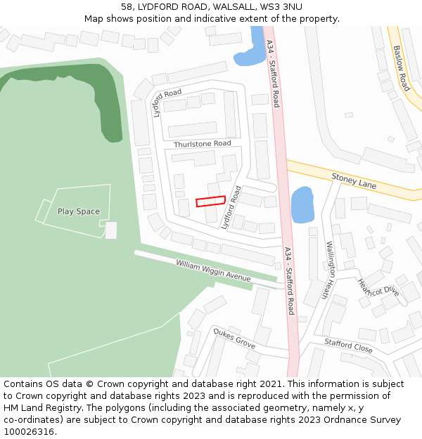 58, LYDFORD ROAD, WALSALL, WS3 3NU: Location map and indicative extent of plot