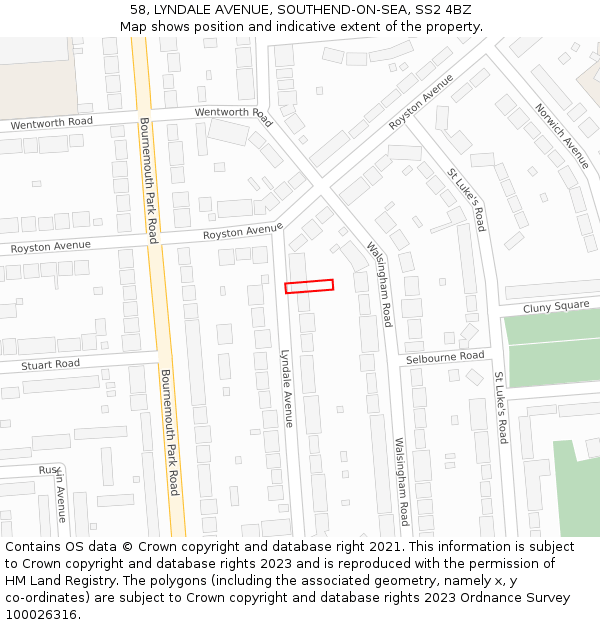 58, LYNDALE AVENUE, SOUTHEND-ON-SEA, SS2 4BZ: Location map and indicative extent of plot