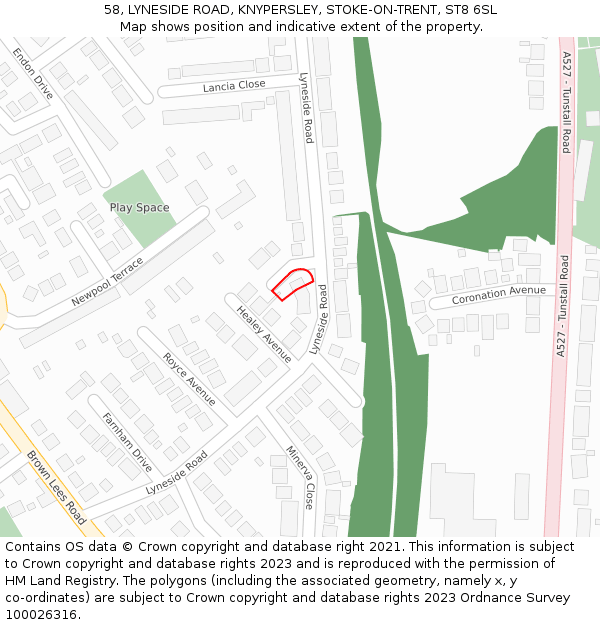 58, LYNESIDE ROAD, KNYPERSLEY, STOKE-ON-TRENT, ST8 6SL: Location map and indicative extent of plot