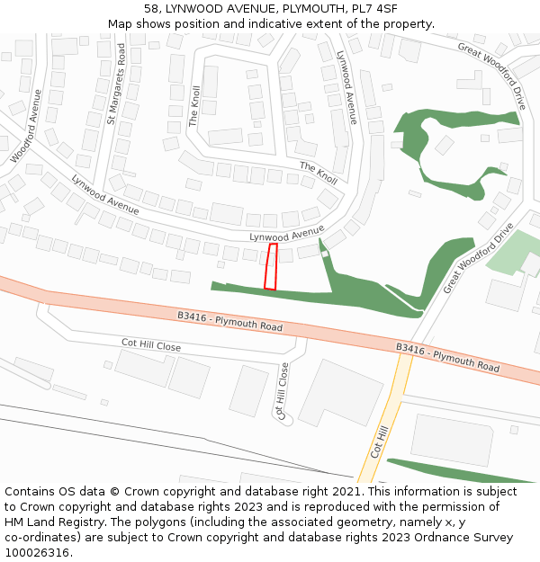 58, LYNWOOD AVENUE, PLYMOUTH, PL7 4SF: Location map and indicative extent of plot