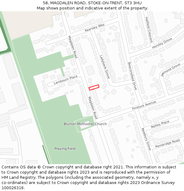 58, MAGDALEN ROAD, STOKE-ON-TRENT, ST3 3HU: Location map and indicative extent of plot