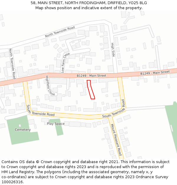 58, MAIN STREET, NORTH FRODINGHAM, DRIFFIELD, YO25 8LG: Location map and indicative extent of plot