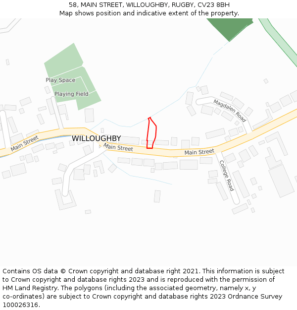 58, MAIN STREET, WILLOUGHBY, RUGBY, CV23 8BH: Location map and indicative extent of plot