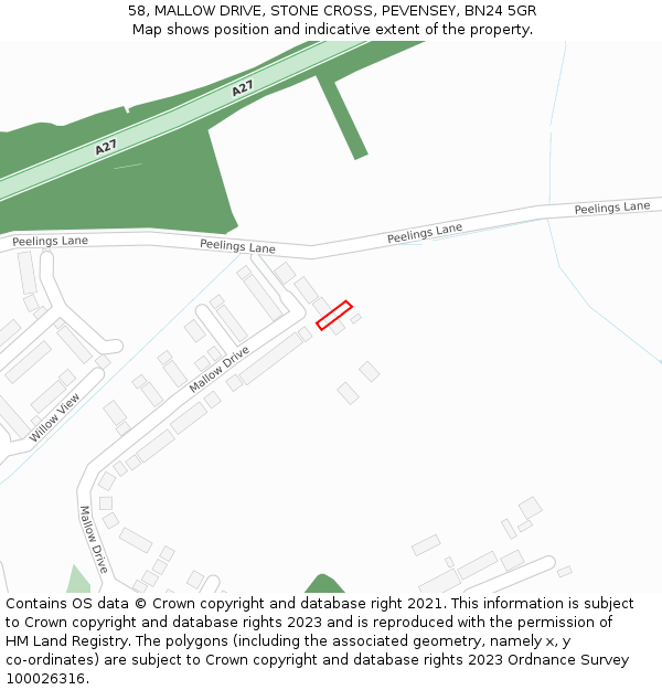 58, MALLOW DRIVE, STONE CROSS, PEVENSEY, BN24 5GR: Location map and indicative extent of plot