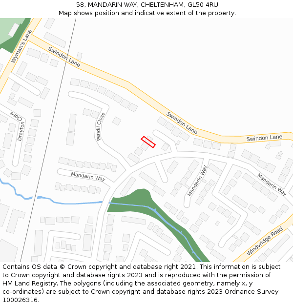 58, MANDARIN WAY, CHELTENHAM, GL50 4RU: Location map and indicative extent of plot