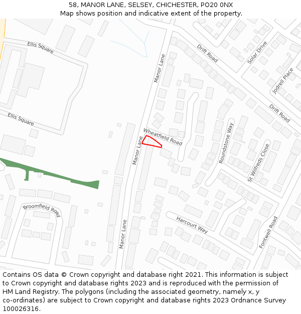 58, MANOR LANE, SELSEY, CHICHESTER, PO20 0NX: Location map and indicative extent of plot