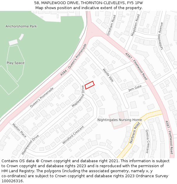 58, MAPLEWOOD DRIVE, THORNTON-CLEVELEYS, FY5 1PW: Location map and indicative extent of plot