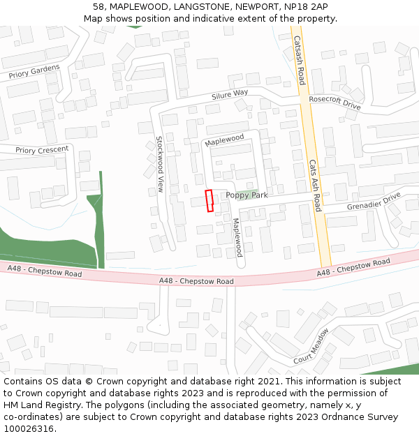 58, MAPLEWOOD, LANGSTONE, NEWPORT, NP18 2AP: Location map and indicative extent of plot