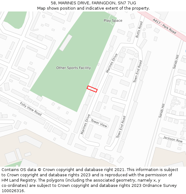 58, MARINES DRIVE, FARINGDON, SN7 7UG: Location map and indicative extent of plot