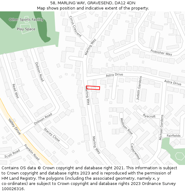 58, MARLING WAY, GRAVESEND, DA12 4DN: Location map and indicative extent of plot
