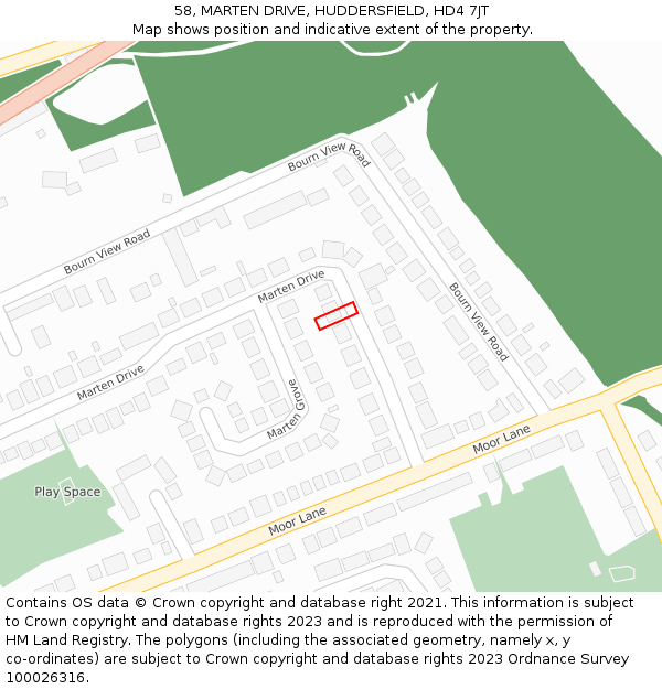 58, MARTEN DRIVE, HUDDERSFIELD, HD4 7JT: Location map and indicative extent of plot