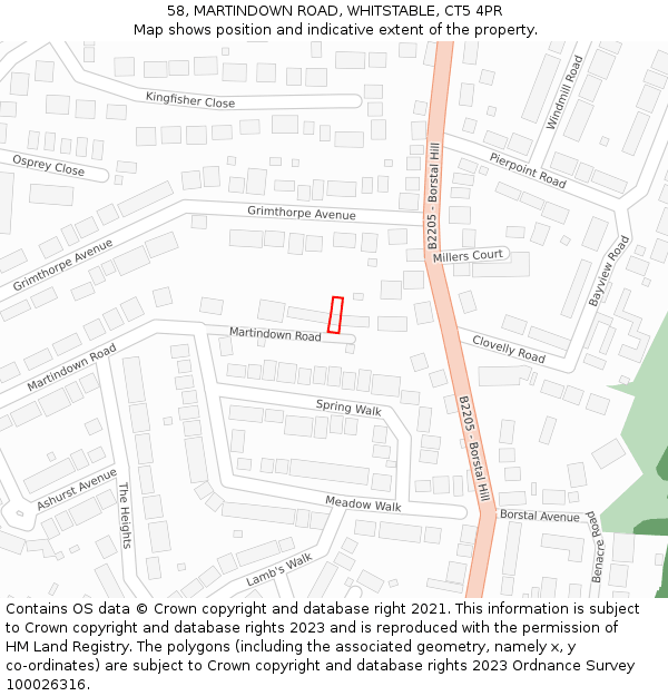 58, MARTINDOWN ROAD, WHITSTABLE, CT5 4PR: Location map and indicative extent of plot