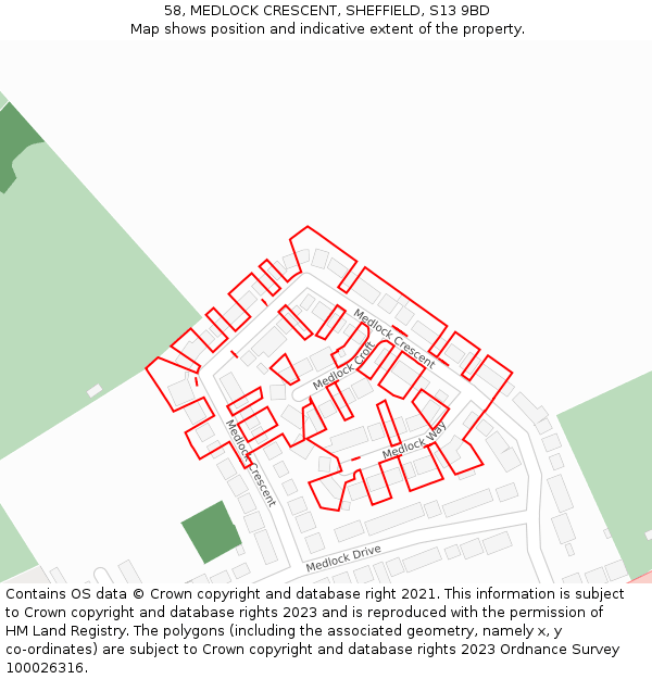 58, MEDLOCK CRESCENT, SHEFFIELD, S13 9BD: Location map and indicative extent of plot