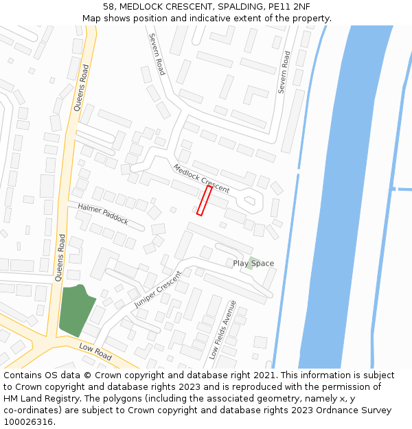 58, MEDLOCK CRESCENT, SPALDING, PE11 2NF: Location map and indicative extent of plot