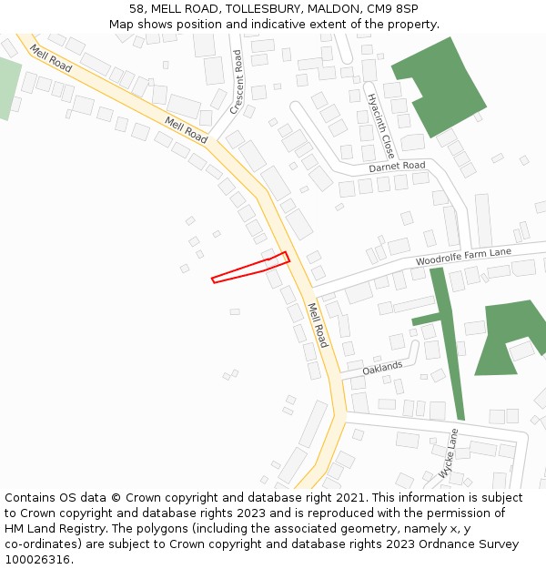 58, MELL ROAD, TOLLESBURY, MALDON, CM9 8SP: Location map and indicative extent of plot