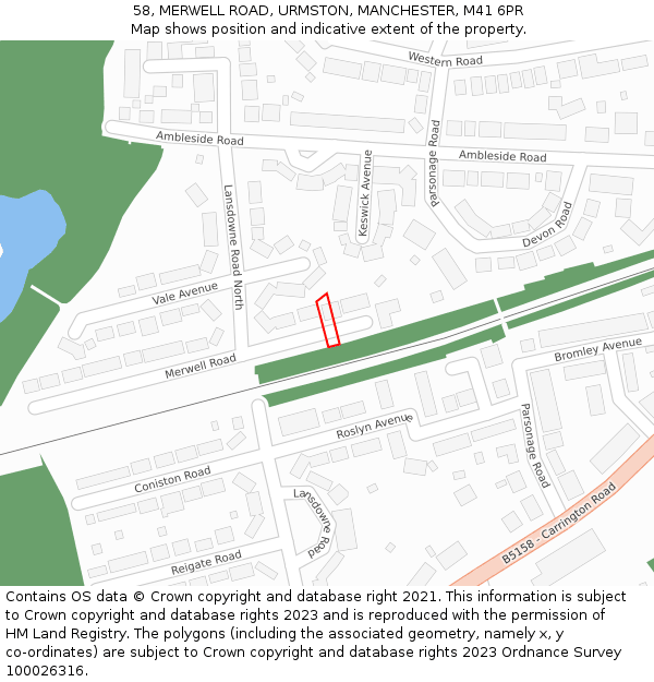 58, MERWELL ROAD, URMSTON, MANCHESTER, M41 6PR: Location map and indicative extent of plot