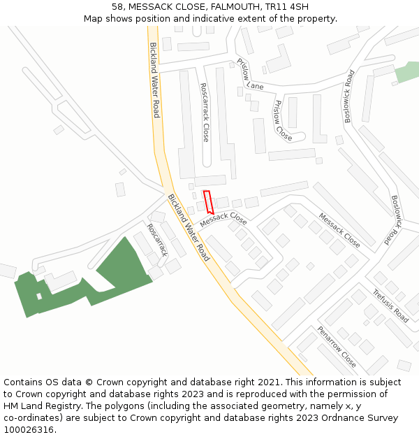 58, MESSACK CLOSE, FALMOUTH, TR11 4SH: Location map and indicative extent of plot