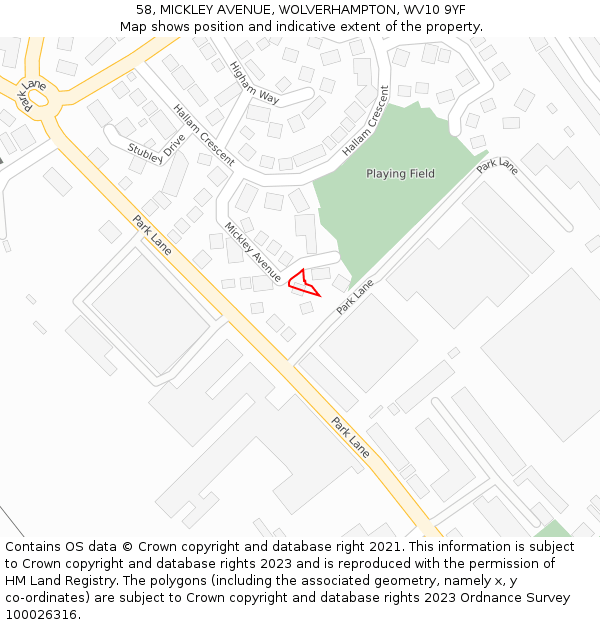 58, MICKLEY AVENUE, WOLVERHAMPTON, WV10 9YF: Location map and indicative extent of plot