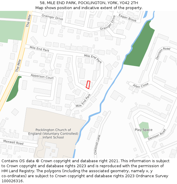 58, MILE END PARK, POCKLINGTON, YORK, YO42 2TH: Location map and indicative extent of plot