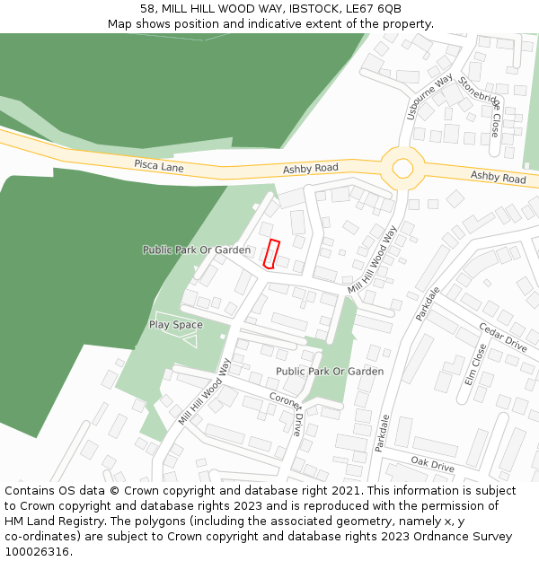 58, MILL HILL WOOD WAY, IBSTOCK, LE67 6QB: Location map and indicative extent of plot
