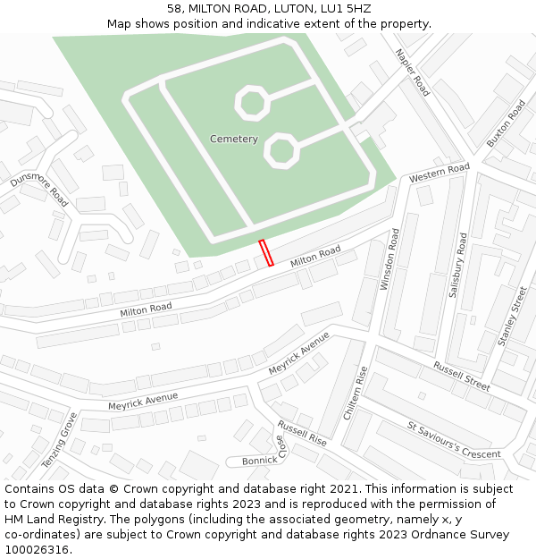 58, MILTON ROAD, LUTON, LU1 5HZ: Location map and indicative extent of plot