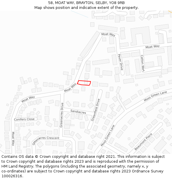58, MOAT WAY, BRAYTON, SELBY, YO8 9RB: Location map and indicative extent of plot
