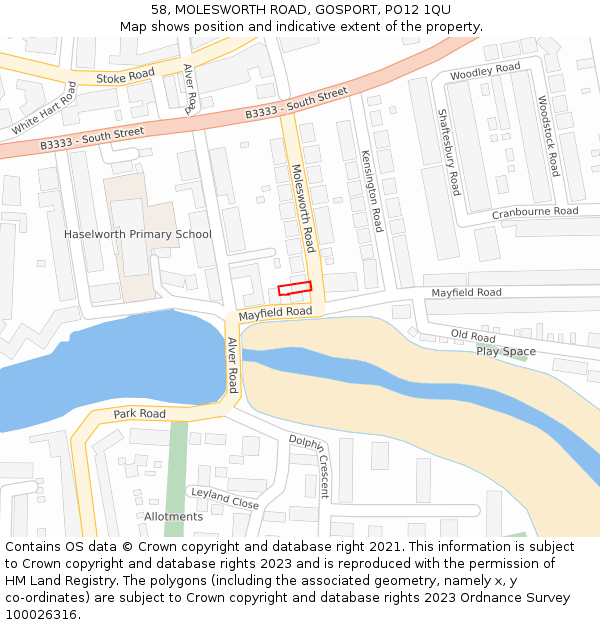 58, MOLESWORTH ROAD, GOSPORT, PO12 1QU: Location map and indicative extent of plot