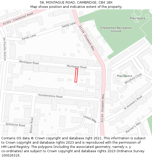 58, MONTAGUE ROAD, CAMBRIDGE, CB4 1BX: Location map and indicative extent of plot